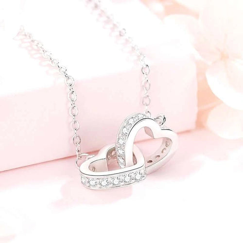 Collana Argento 925 Doppio Cuore Incrociato  Zirconi, Catena Regolabile