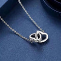 Collana Argento 925 Doppio Cuore Incrociato  Zirconi, Catena Regolabile