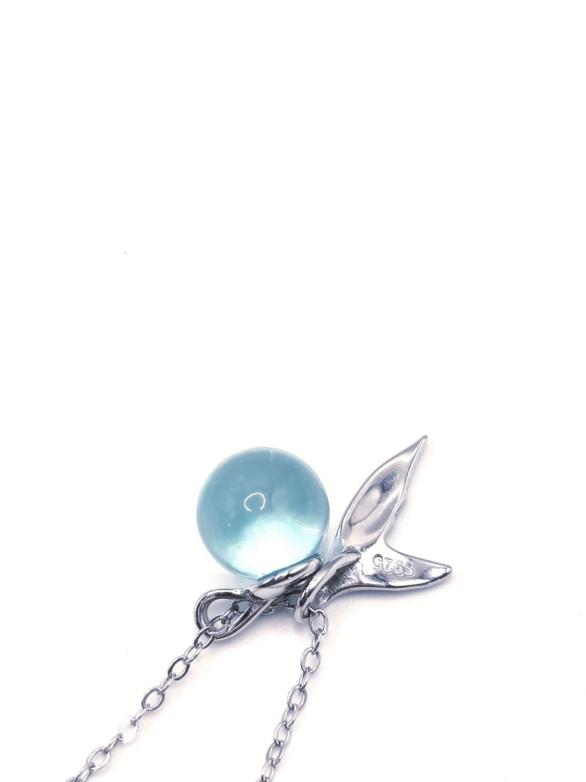 Halskette Silber 925 Meerjungfrauenschwanz Anhänger Kristallkugel Hellblau, Kette Verstellbar