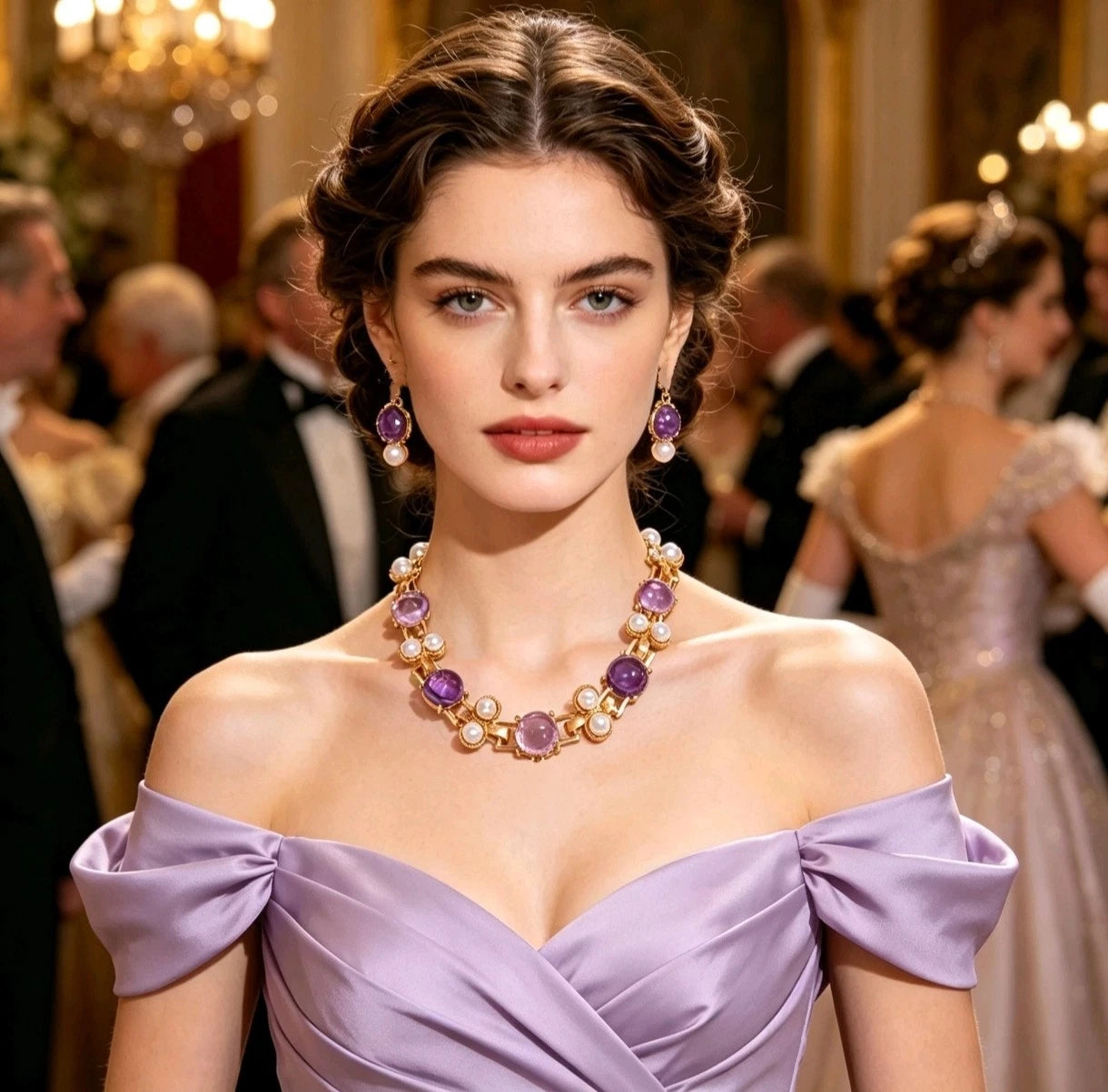 Vintage- und Hofstil-Set aus Perlen und violettem Harz, 2 Teile