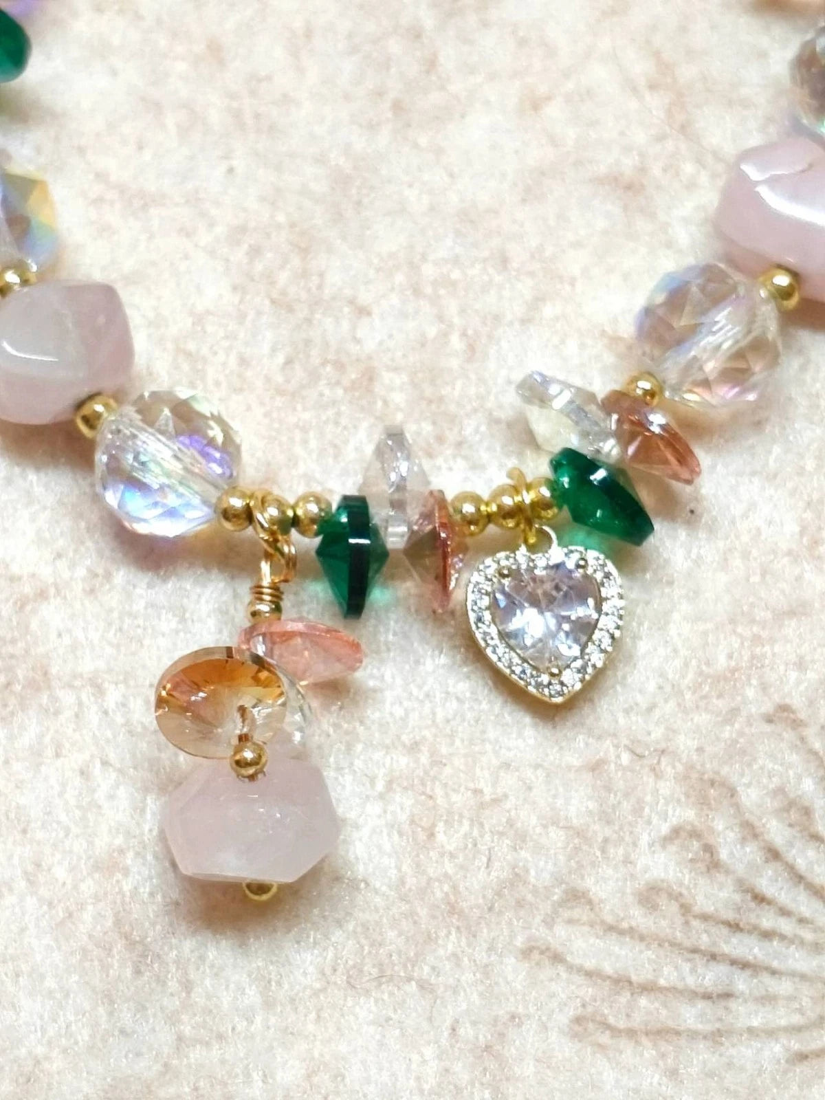 Handcrafted bracelet with natural stones, sweet style, rose quartz and crystals