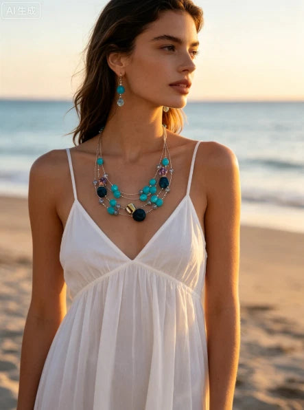 Fashion Set aus mehrschichtigen Kristallen und gefärbtem Glas mit Quasten, 2-teilig