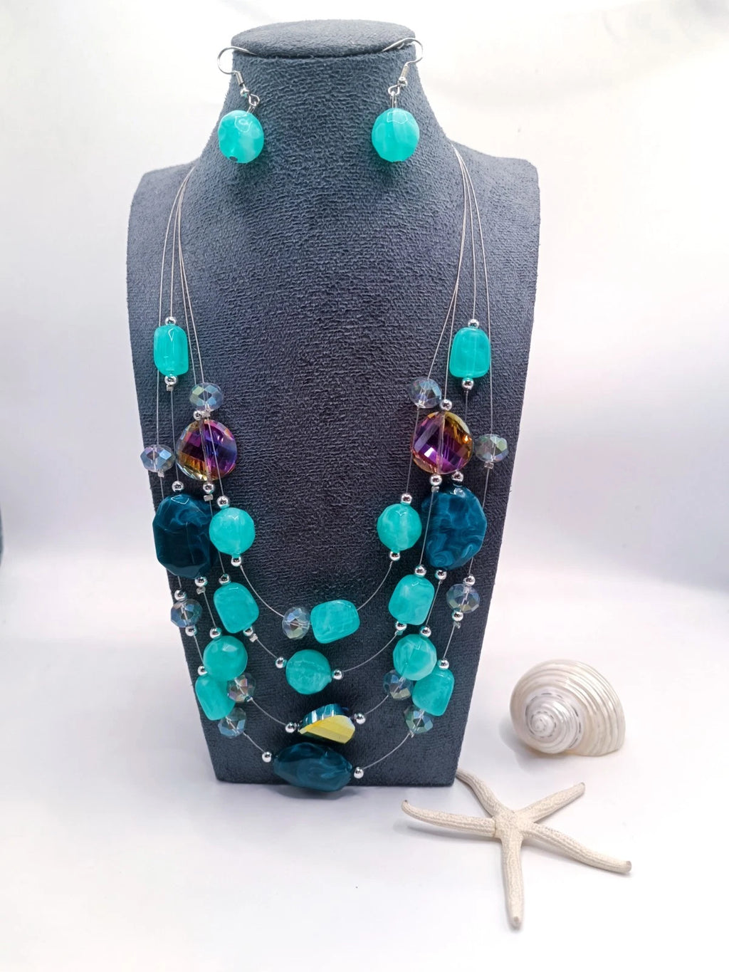 Fashion Set of multi-layered crystal and colored glass with tassels 2 PIECES