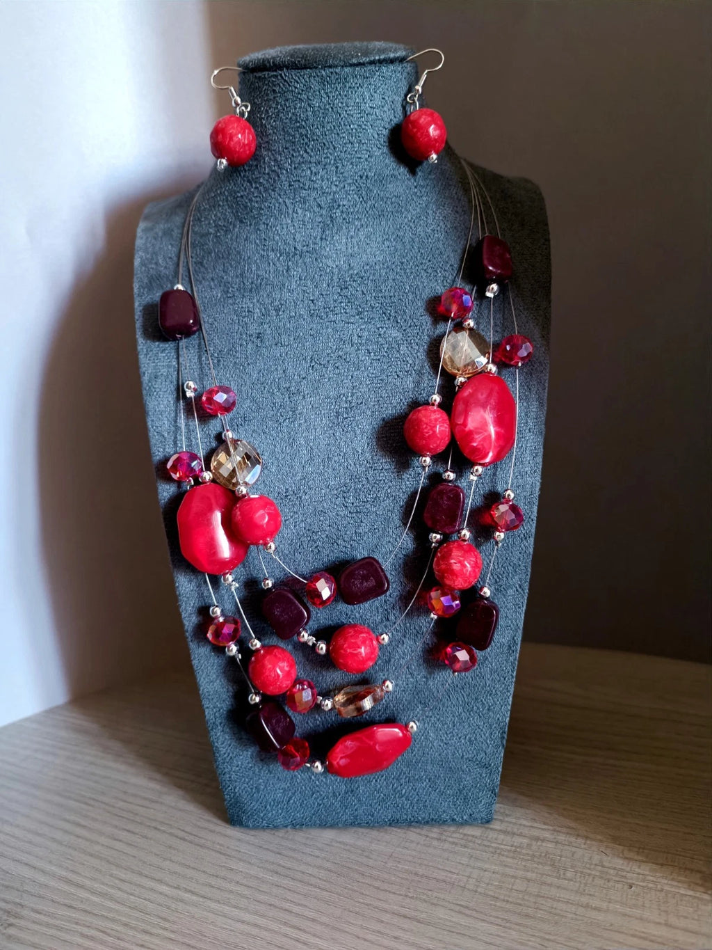 Fashion Set of multi-layered crystal and colored glass with tassels 2 PIECES