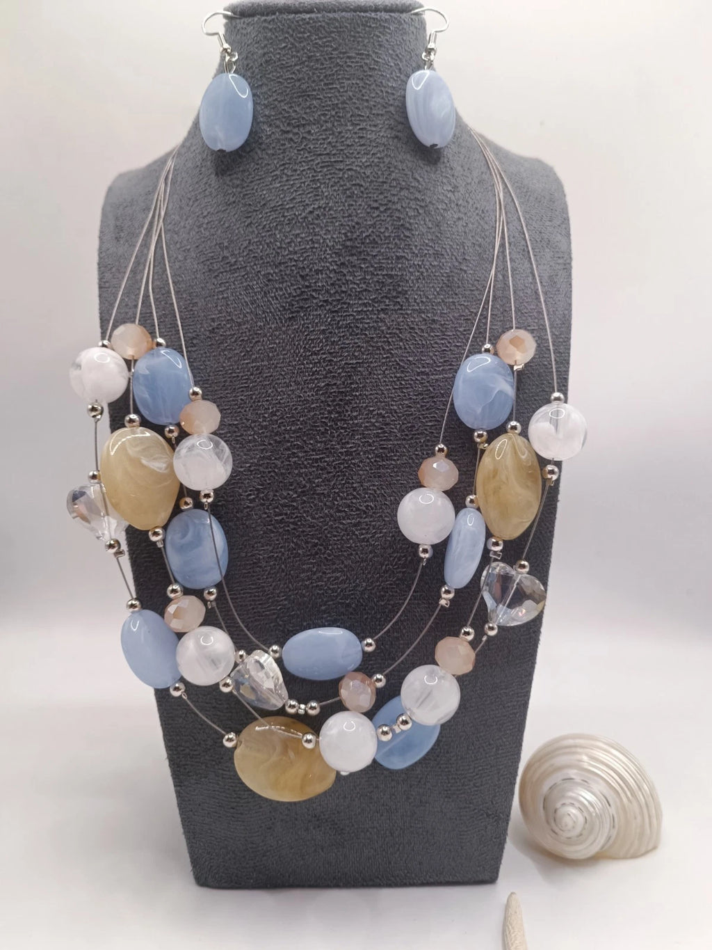Fashion Set of multi-layered crystal and colored glass with tassels 2 PIECES