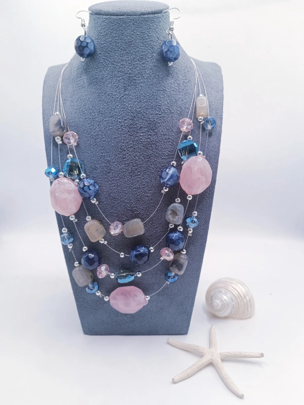 Fashion Set of multi-layered crystal and colored glass with tassels 2 PIECES