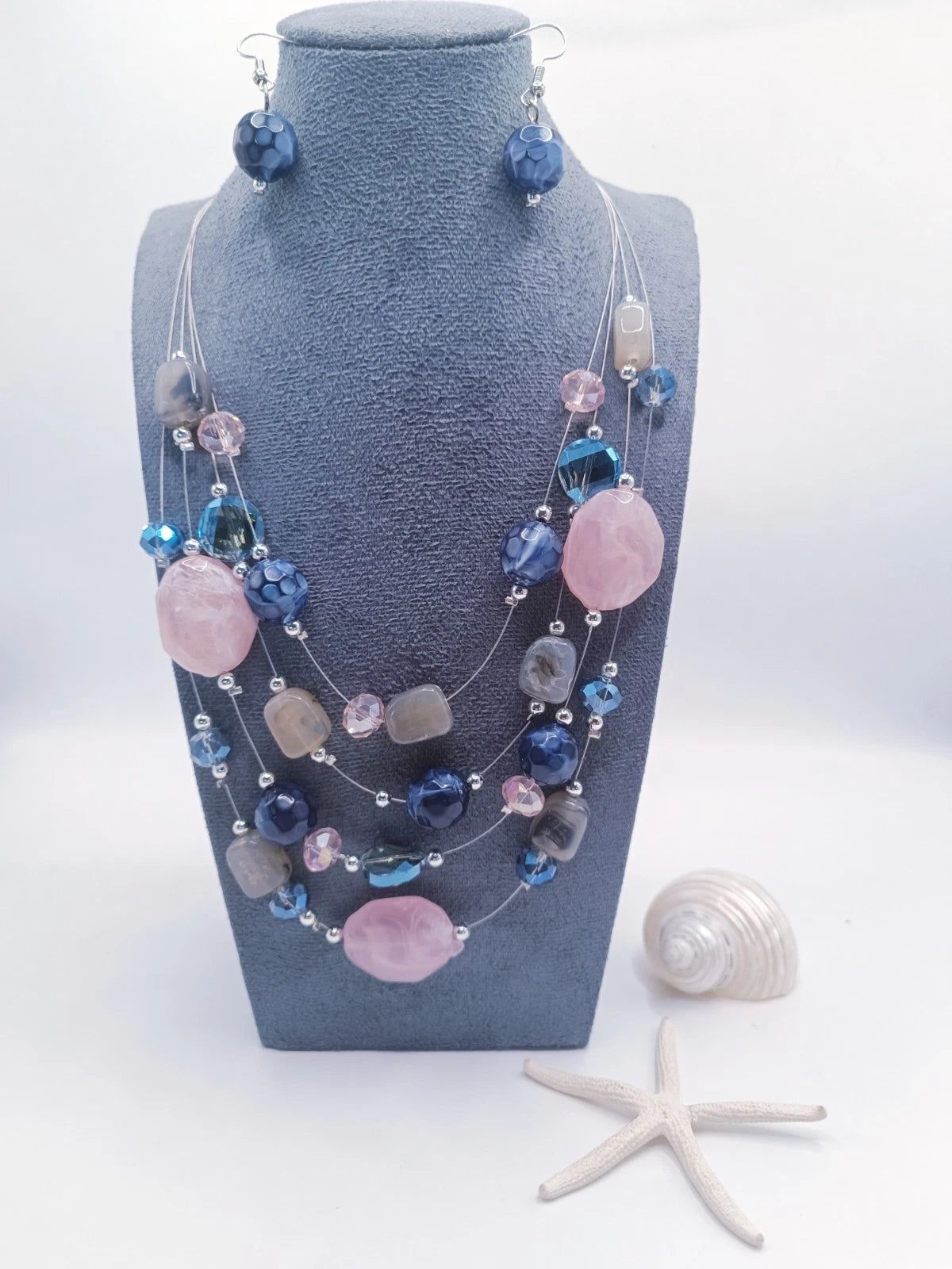 Fashion Set of multi-layered crystal and colored glass with tassels 2 PIECES