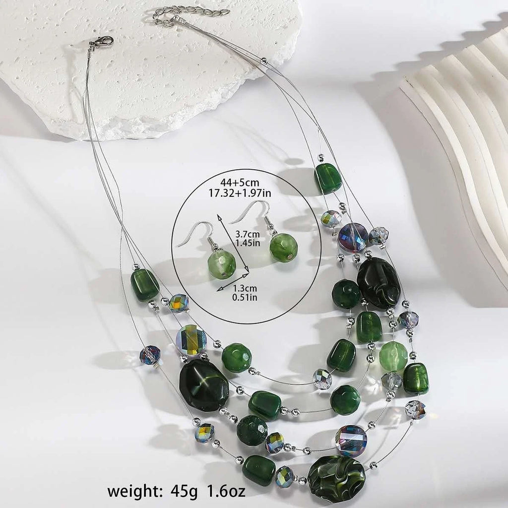 Fashion Set of multi-layered crystal and colored glass with tassels 2 PIECES