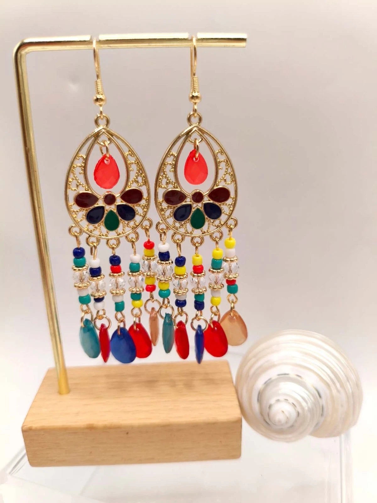 Boho Long Tassel Earrings Hypoallergenic Drop Frame Filigree Enamel
