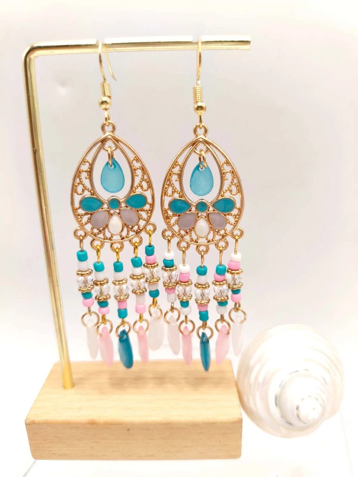Boho Long Tassel Earrings Hypoallergenic Drop Frame Filigree Enamel
