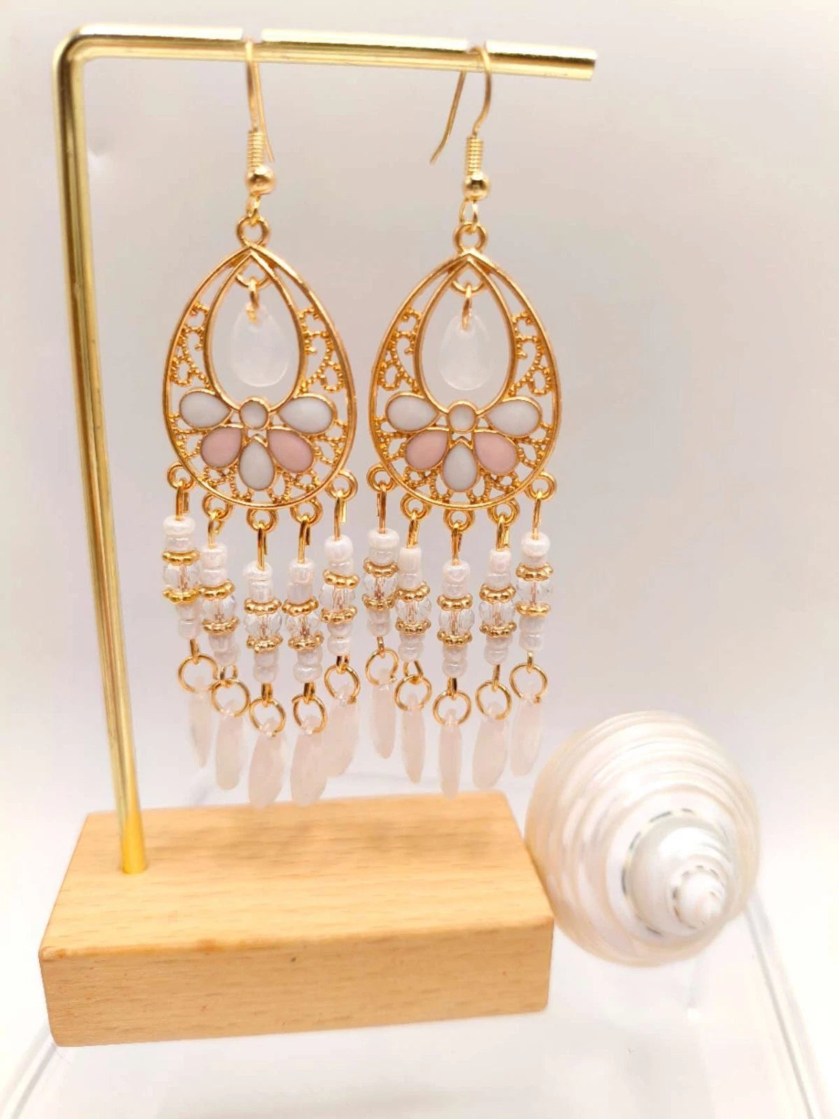 Boho Ohrringe Lange Quasten Hypoallergen Tropfenrahmen Filigran Emaille