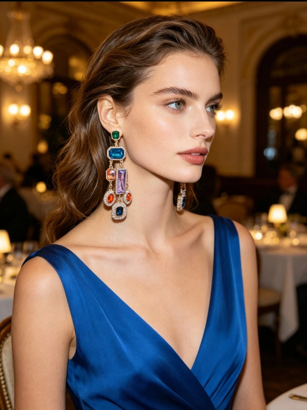 Orecchini lunghi pendenti multicolore in zircone cubico (ago d'argento)