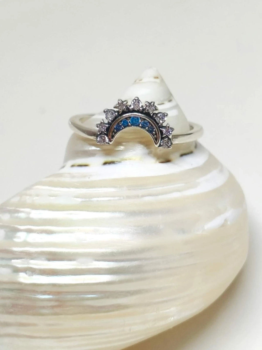 Anello argento S925 forma luna con stelle
