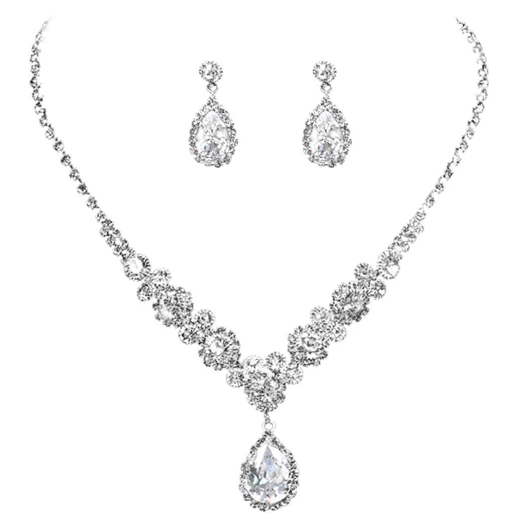 Fashion Set con fiori e gocce in zirconi e strass 2PEZZI