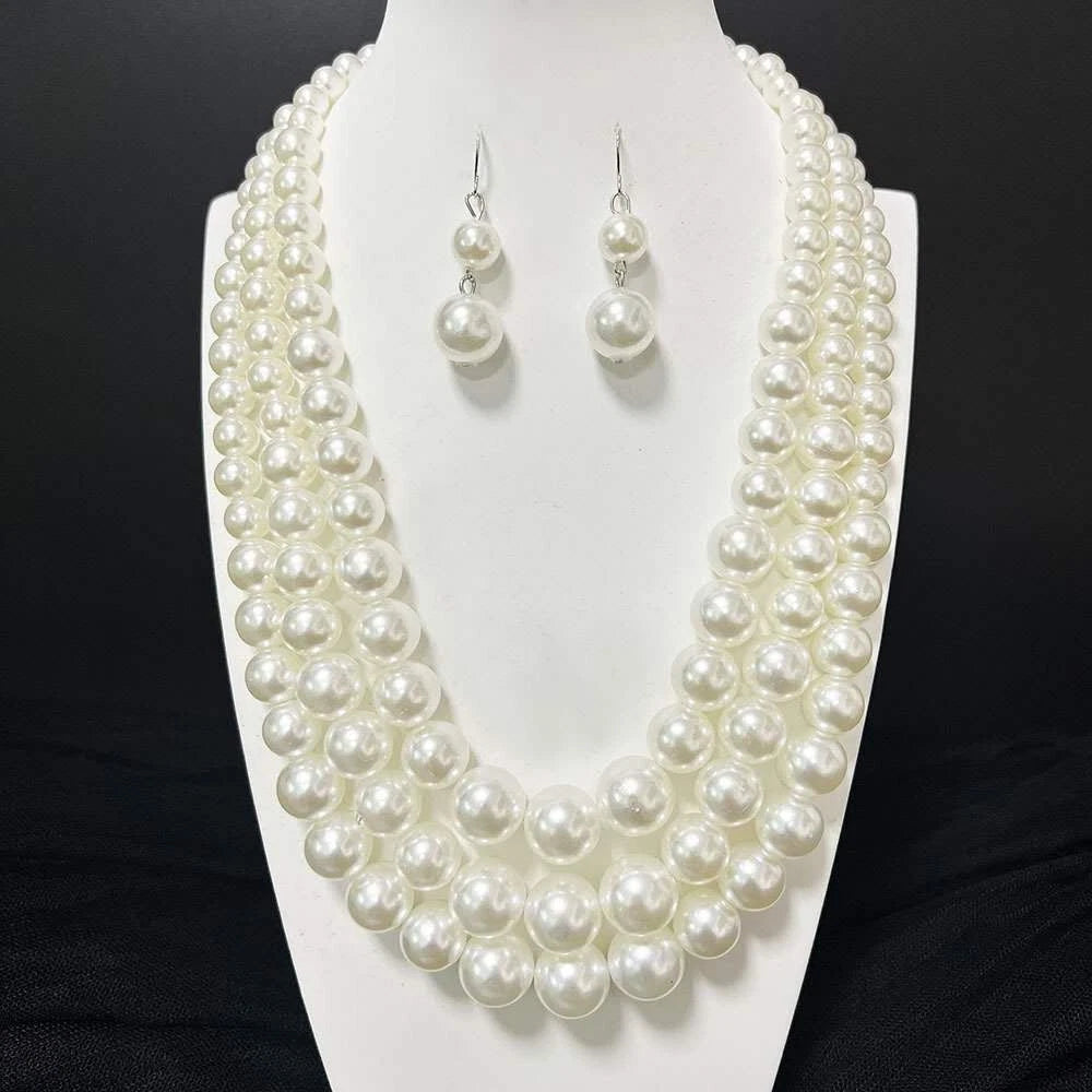 Fashion SET of large multi-layered pearls 2 pieces