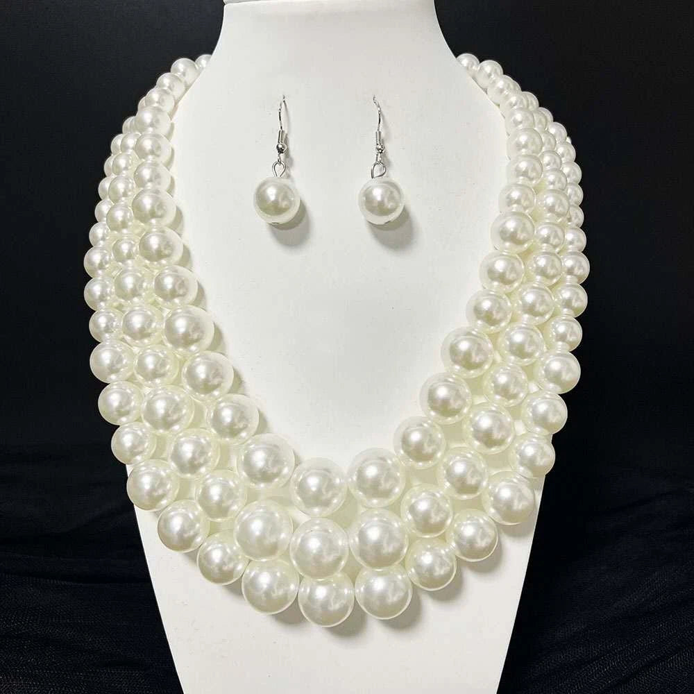 Fashion SET of large multi-layered pearls 2 pieces