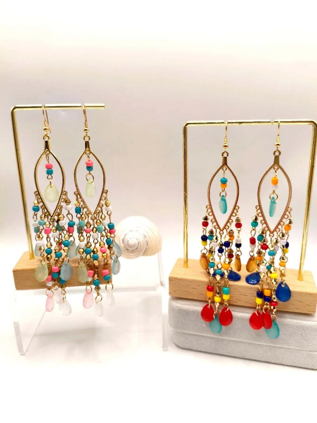 Long Boho Earrings Hypoallergenic Tassels Hollow Leaf Frame Multicolored Beads