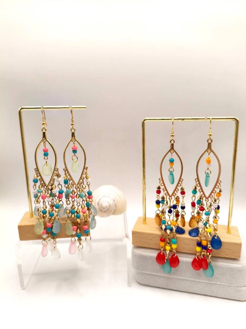 Long Boho Earrings Hypoallergenic Tassels Hollow Leaf Frame Multicolored Beads