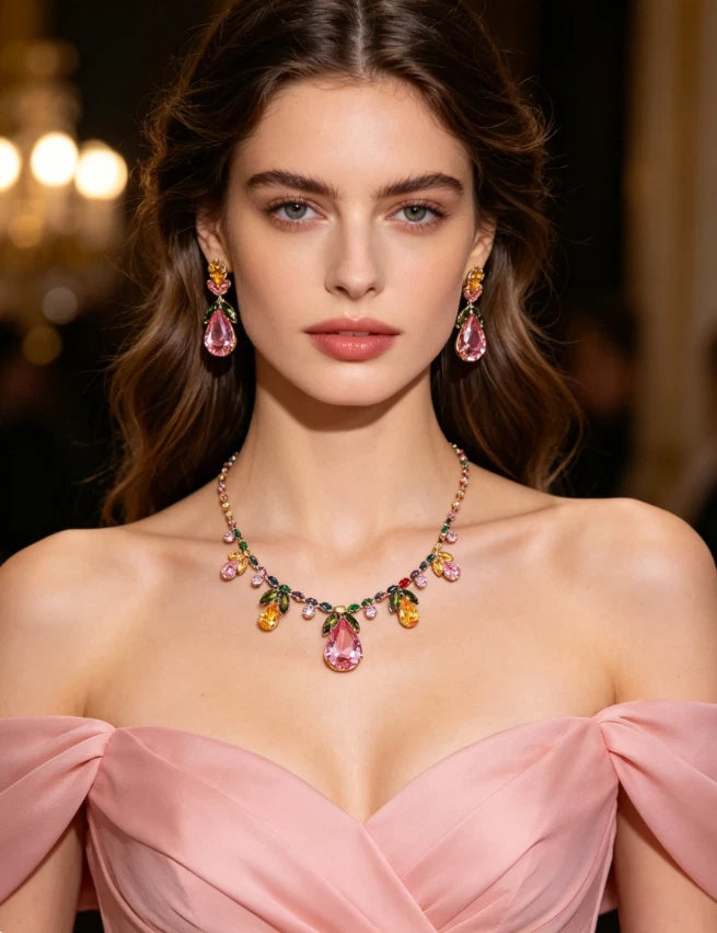 Fashion-Set, bunte Zirkonia, florale Motive, 2-teilig