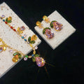 Fashion-Set, bunte Zirkonia, florale Motive, 2-teilig