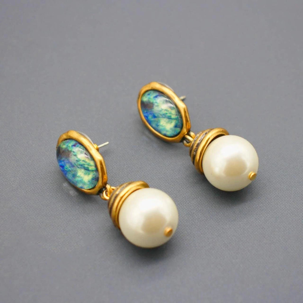 Bohemian style pearl and crystal earrings