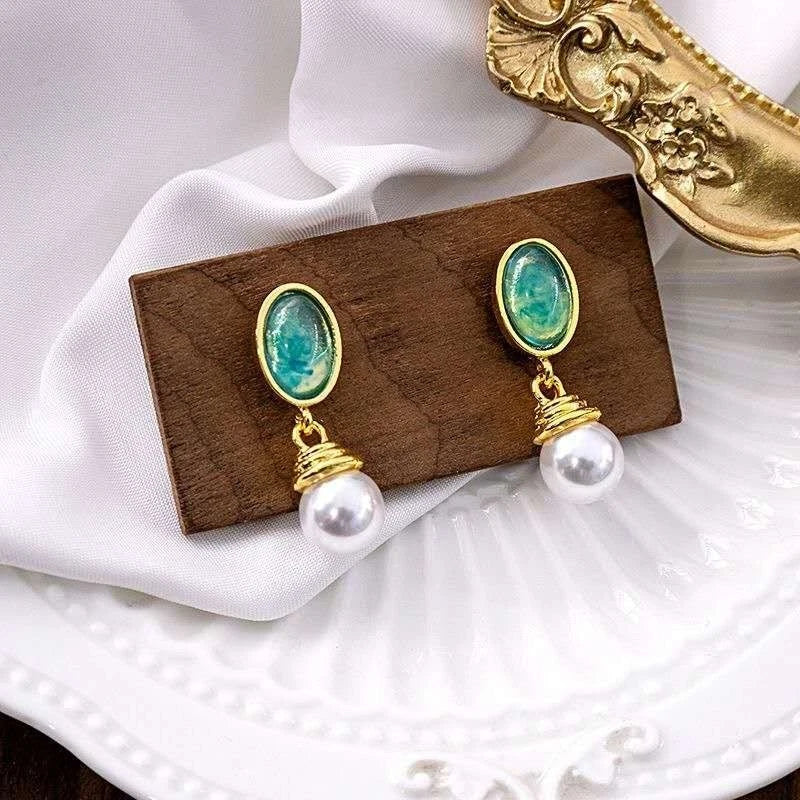 Bohemian style pearl and crystal earrings