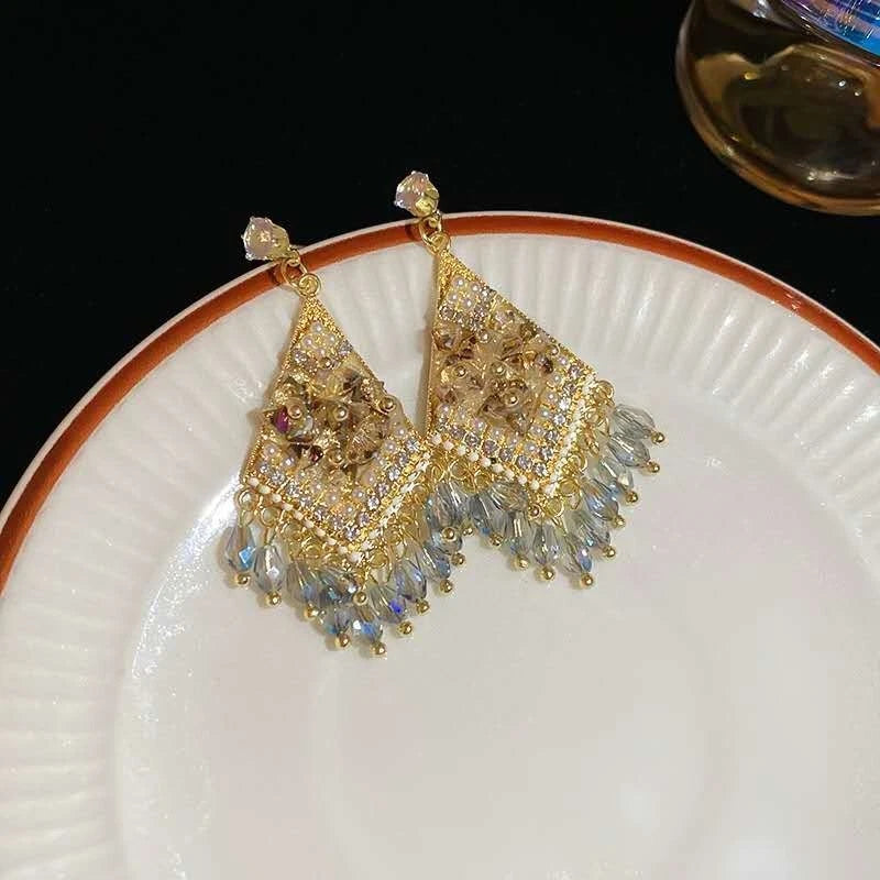 Bohemian style pearl and crystal earrings