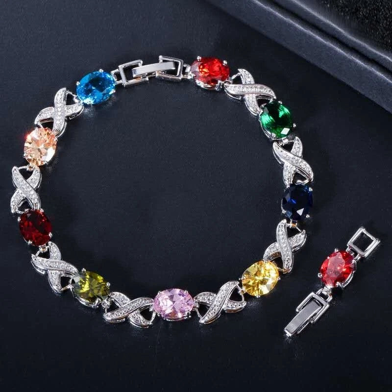 Bracciale con Zirconi AAA, Argento Placcato Ipoallergenico, Regolabile 18+3cm