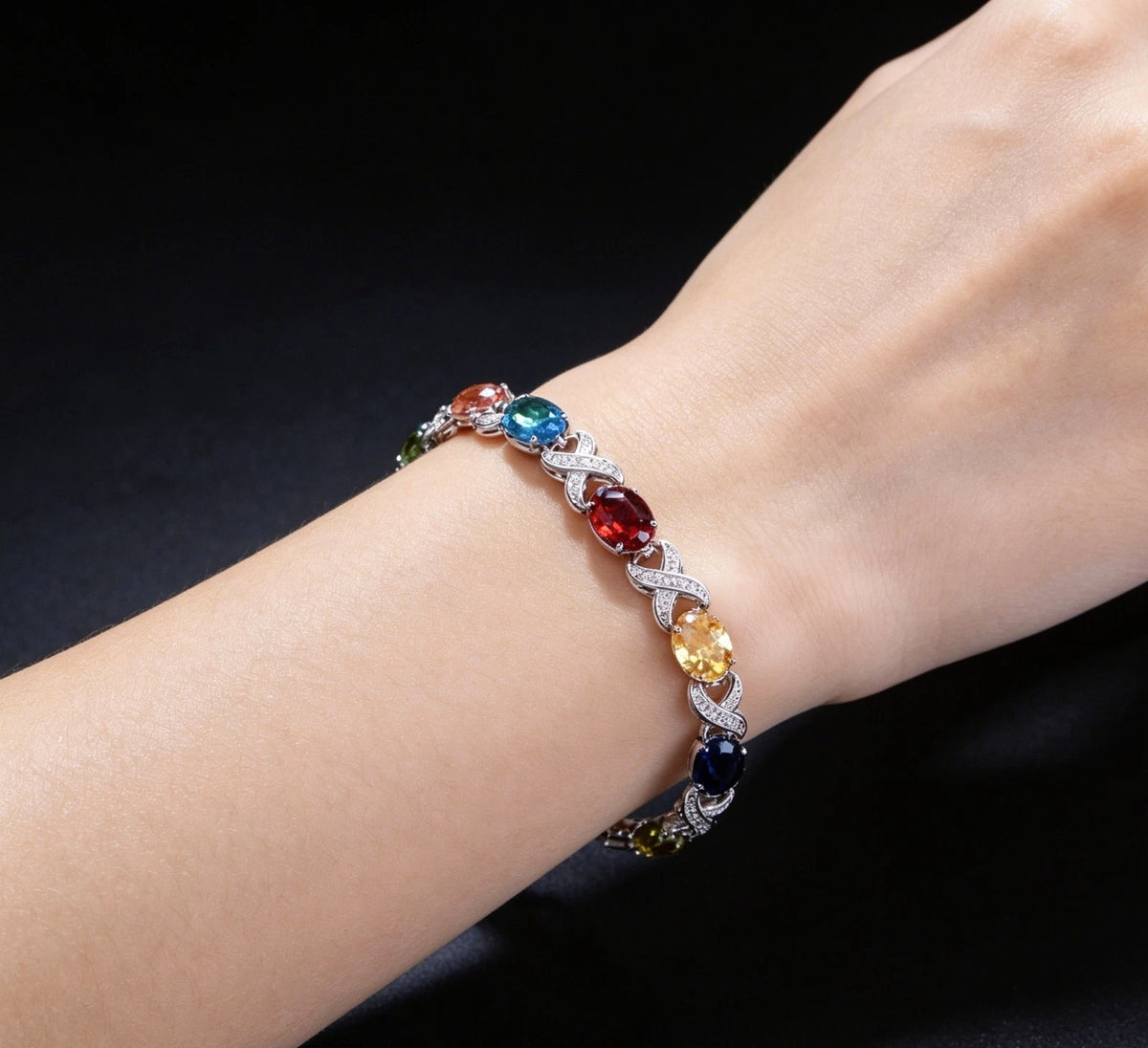 Bracciale con Zirconi AAA, Argento Placcato Ipoallergenico, Regolabile 18+3cm