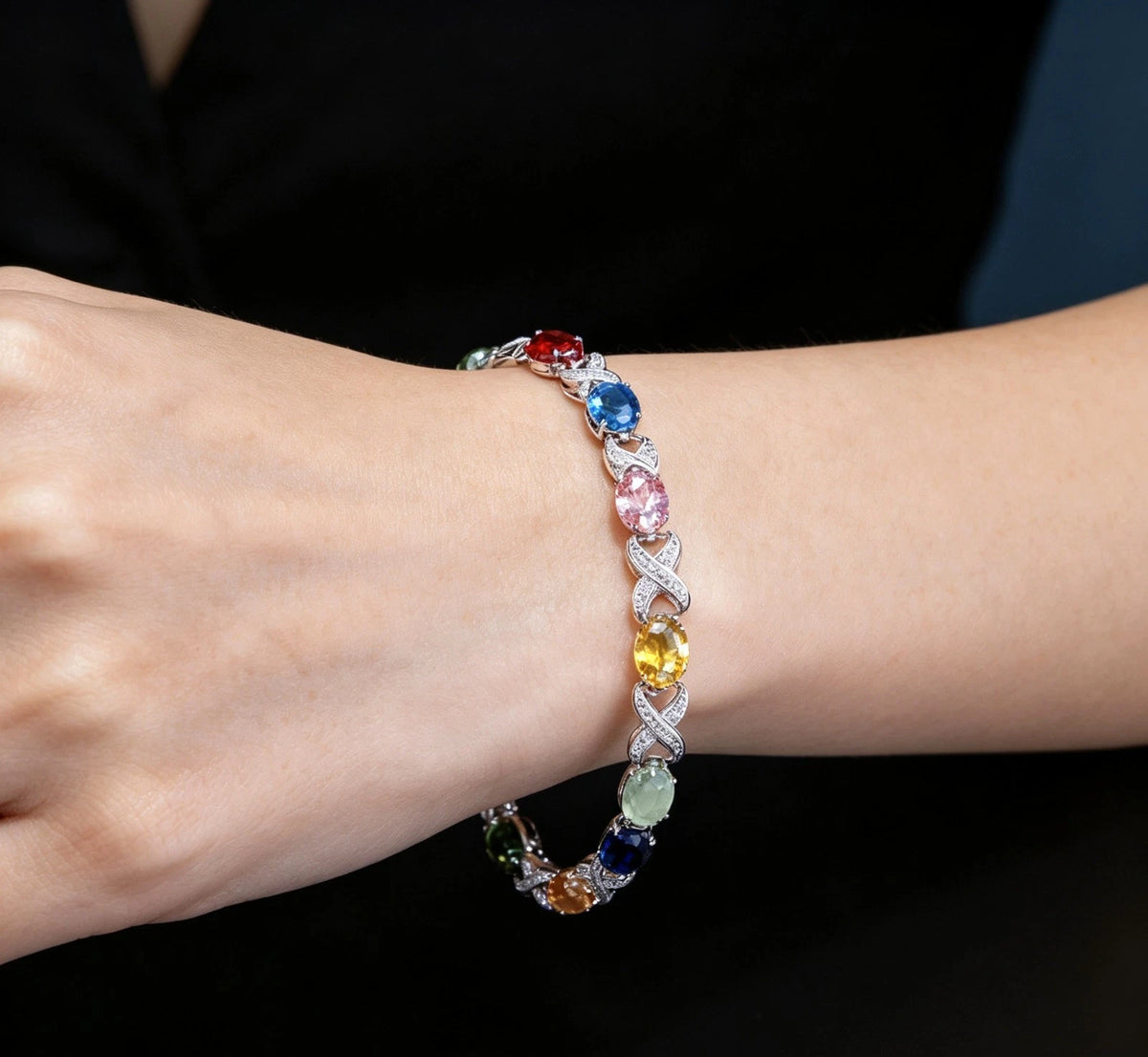 Bracciale con Zirconi AAA, Argento Placcato Ipoallergenico, Regolabile 18+3cm