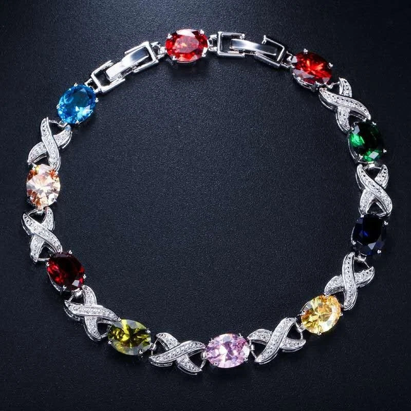 Bracciale con Zirconi AAA, Argento Placcato Ipoallergenico, Regolabile 18+3cm