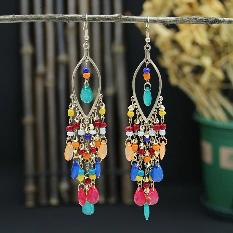 Boho Quasten Ohrringe Hängend Mehrfarbig Handgemacht