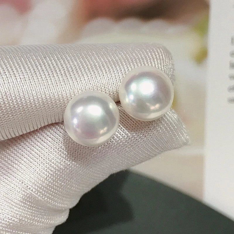 Orecchini a Stud Perle Naturali Acqua Dolce 10-10,5mm, PERNO ARGENTO
