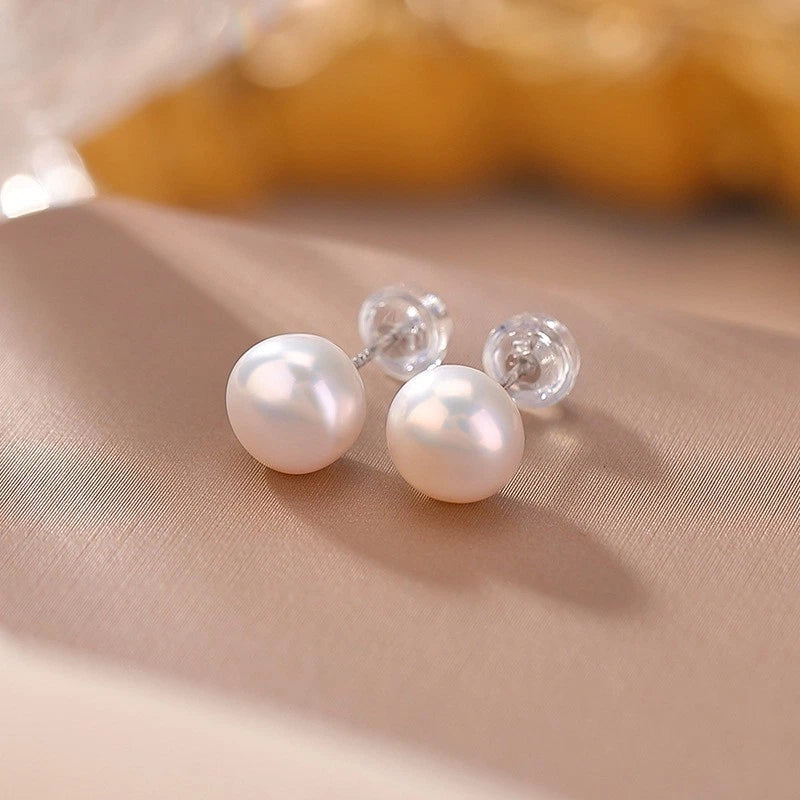 Orecchini a Stud Perle Naturali Acqua Dolce 8-8,5mm,perno Argento Ipoallergenica