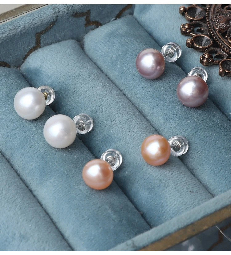 Orecchini a Stud Perle Naturali Acqua Dolce 8-8,5mm,perno Argento Ipoallergenica