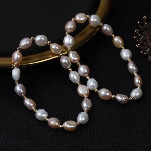 Bracciale con perle a chicco di riso colorate, stile francese con perline dorate
