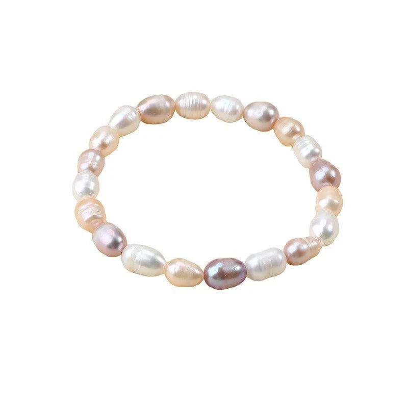 Bracciale con perle a chicco di riso colorate, stile francese con perline dorate