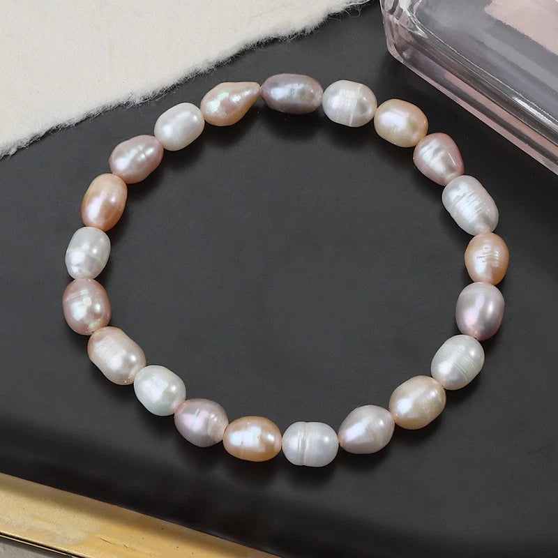 Bracciale con perle a chicco di riso colorate, stile francese con perline dorate