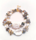 Bracciale di pietre naturali, perle d'acqua dolce  vere e perle barocche vere