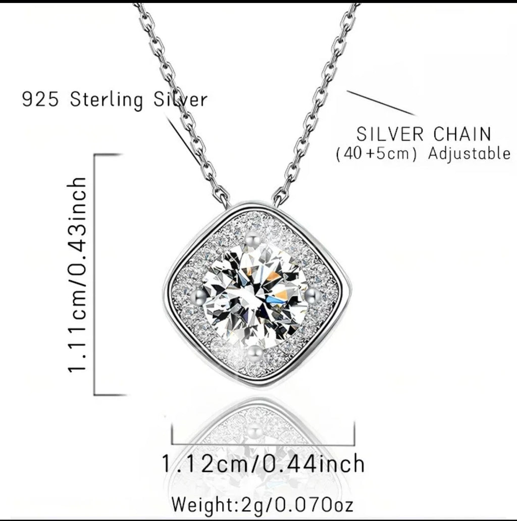 Collana in Argento 925 con Ciondolo a Zircone Taglio Cuscino, Ipoallergenica