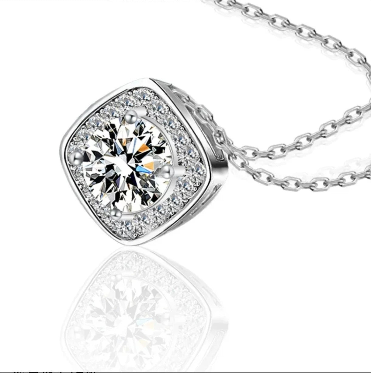 Collana in Argento 925 con Ciondolo a Zircone Taglio Cuscino, Ipoallergenica