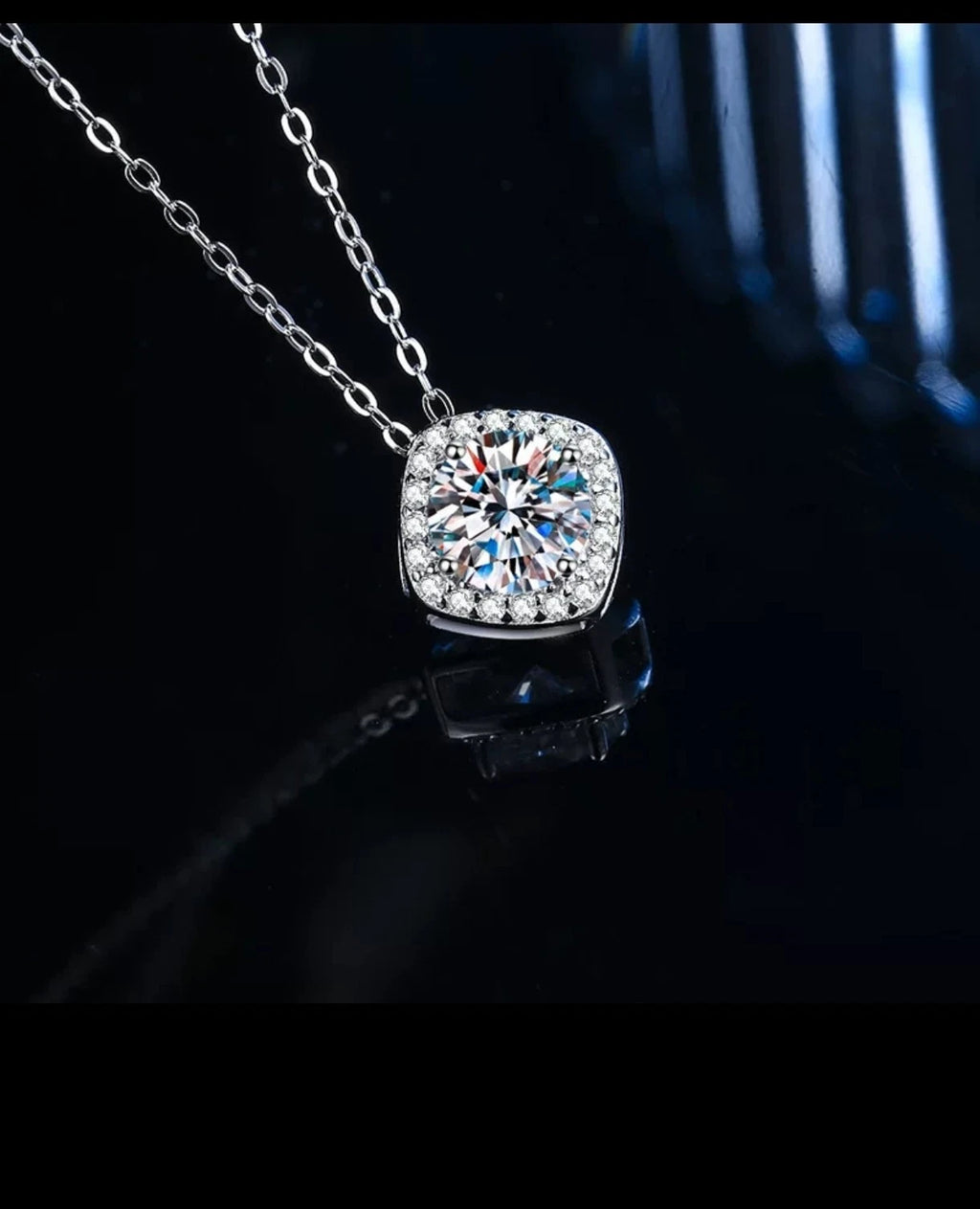Collana in Argento 925 con Ciondolo a Zircone Taglio Cuscino, Ipoallergenica
