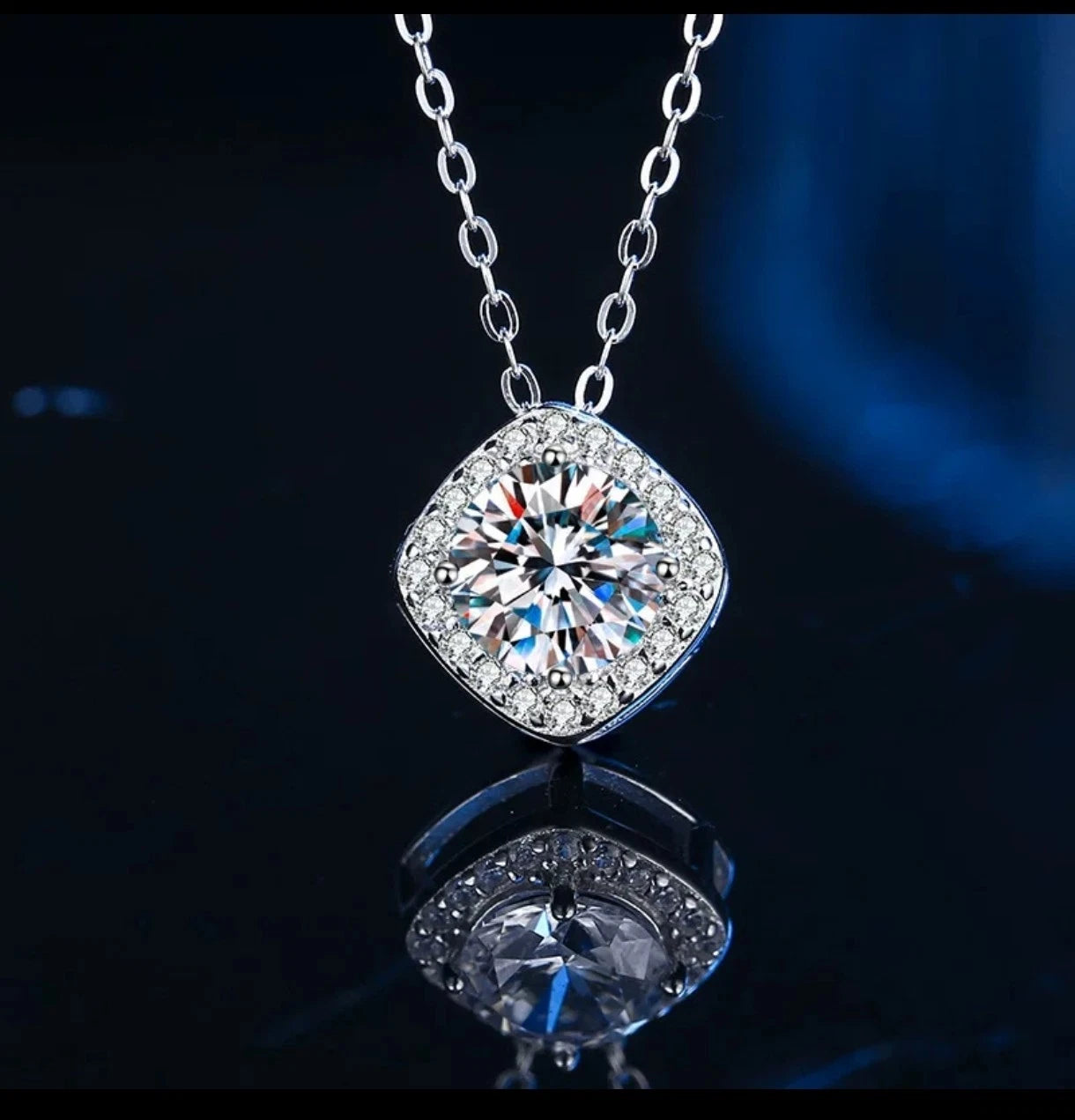 Collana in Argento 925 con Ciondolo a Zircone Taglio Cuscino, Ipoallergenica