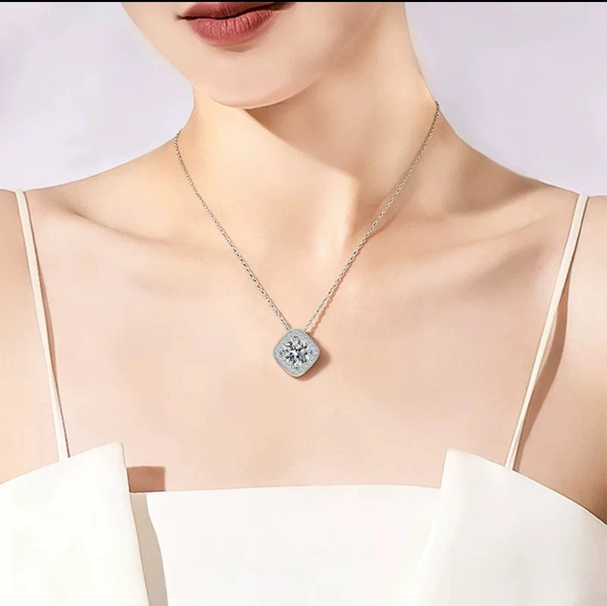 Collana in Argento 925 con Ciondolo a Zircone Taglio Cuscino, Ipoallergenica
