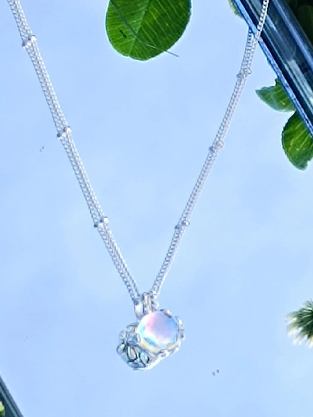 Collana in Argento S925 con Ciondolo in Opale, Ipoallergenica. nickel free