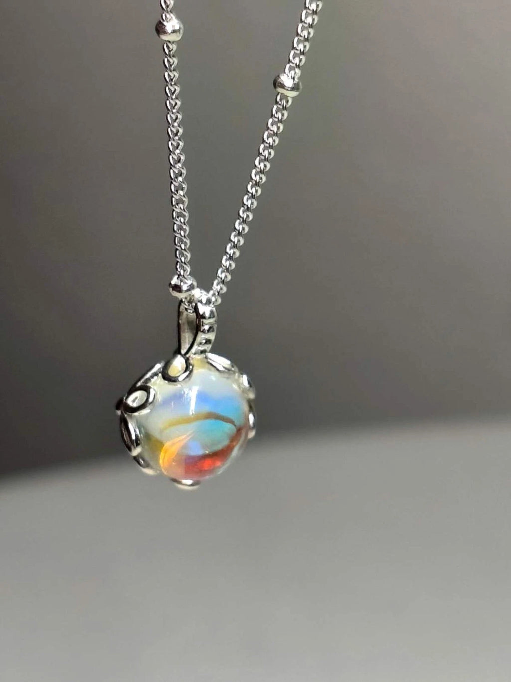 Collana in Argento S925 con Ciondolo in Opale, Ipoallergenica. nickel free