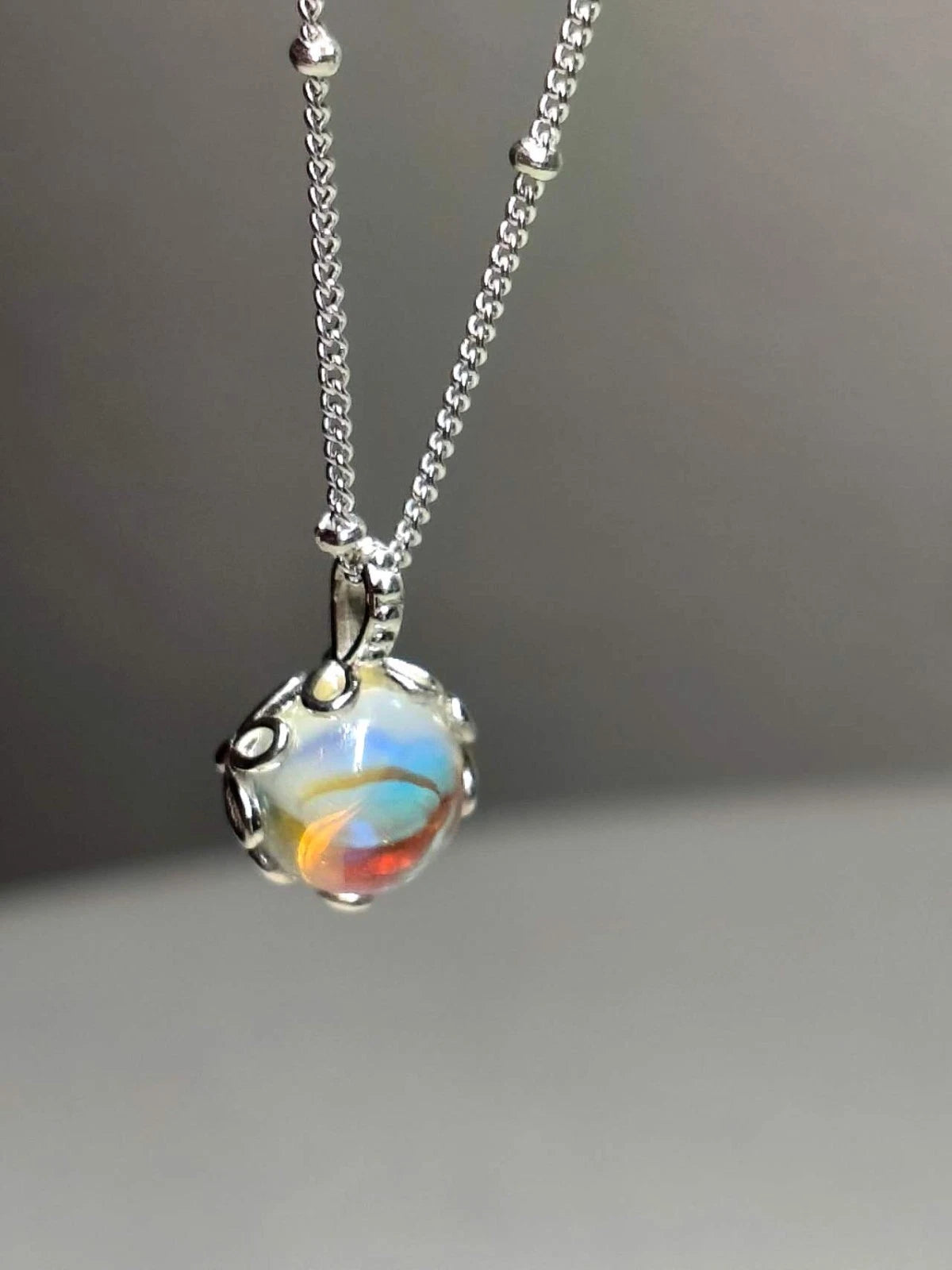 Collana in Argento S925 con Ciondolo in Opale, Ipoallergenica. nickel free