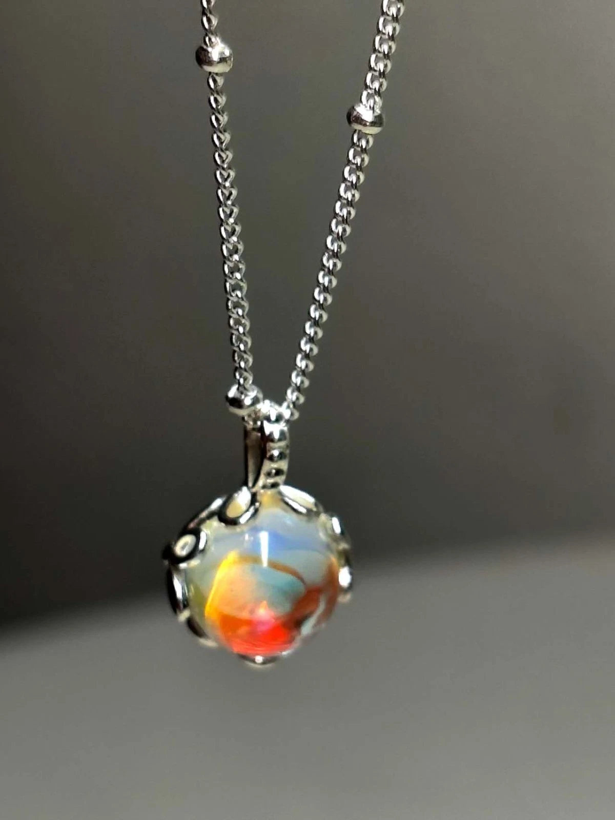 Collana in Argento S925 con Ciondolo in Opale, Ipoallergenica. nickel free