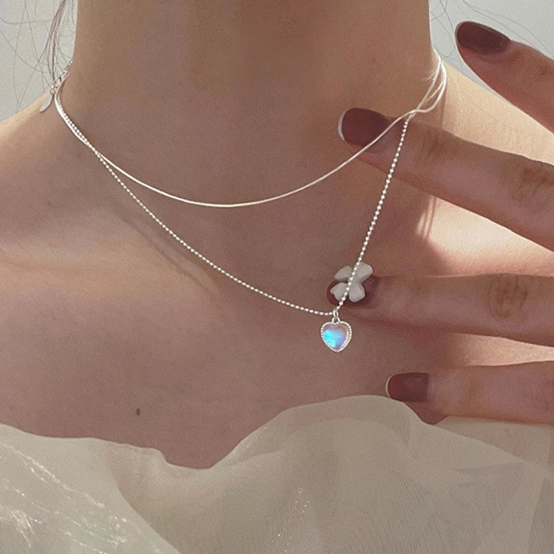collana in argento S925 con ciondolo pietra opale a forma di cuore
