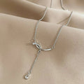 Collana Y Argento 925 Barra Intagliata Zirconio Goccia, Catena Regolabile